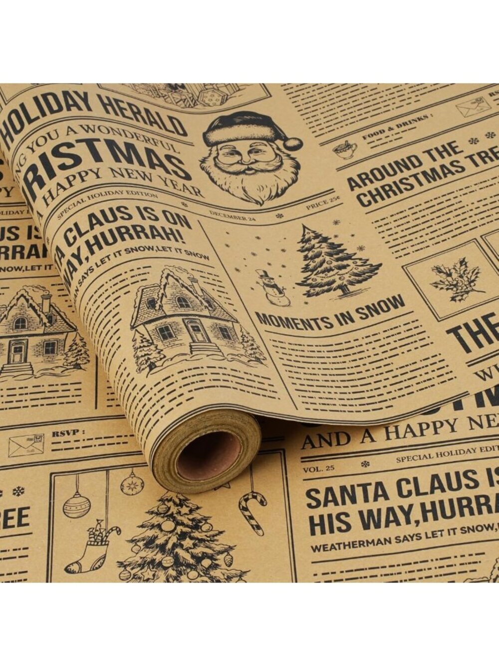 Festive Christmas Wrapping Paper with Santa & Tree Design - Eco-Friendly Gift